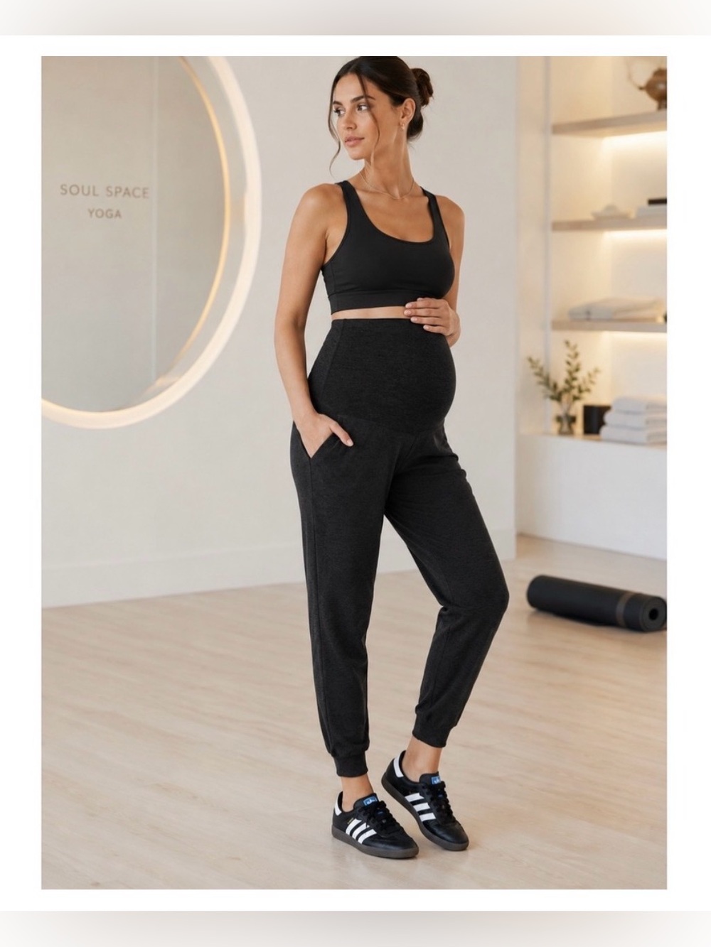 Beyond the bump Black space-dye Women’s Jogger Pants szlarge with pockets - Picture 2 of 12